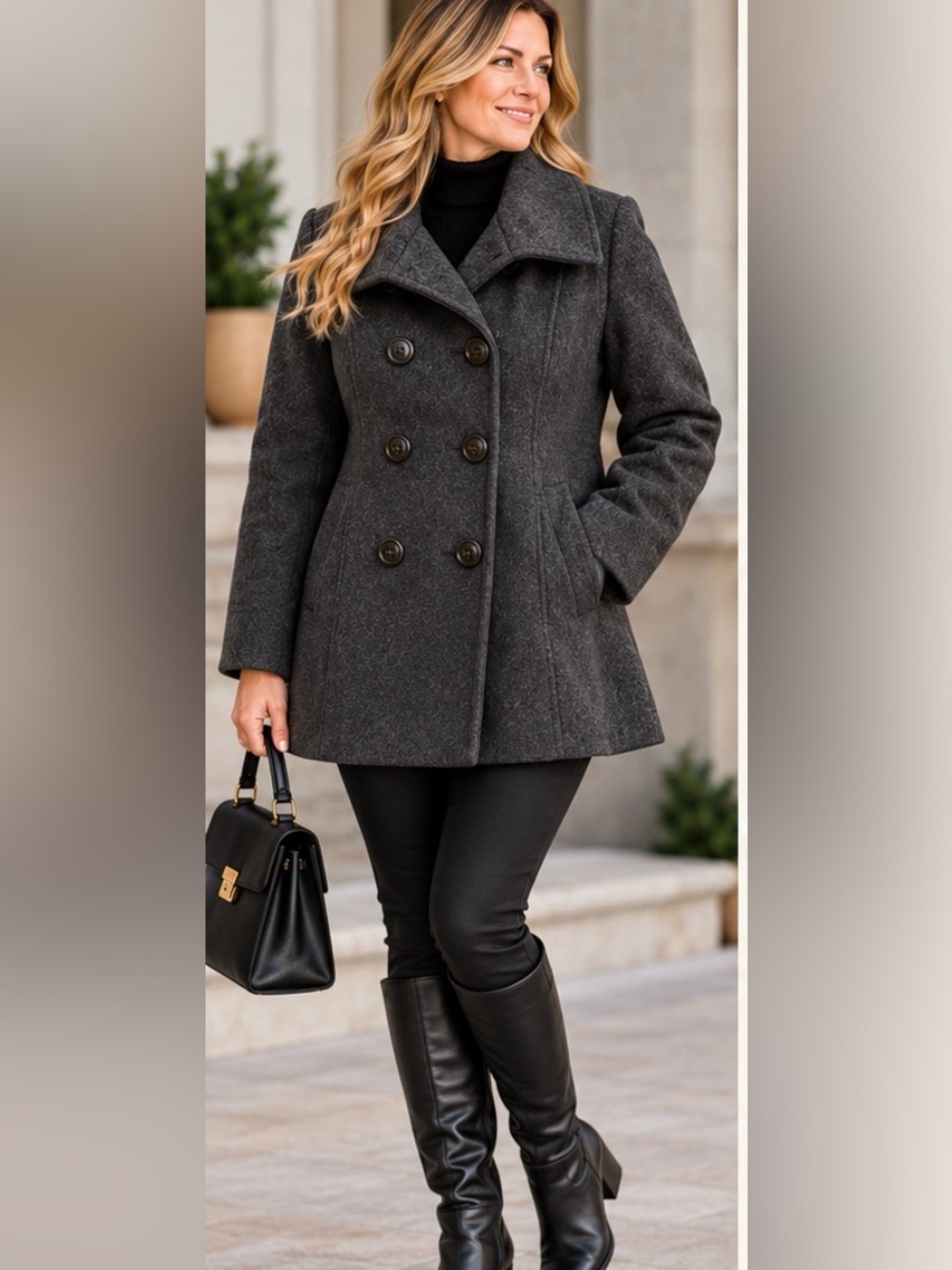 25” ptp Jessica Double Breasted Wool Coat in Gray XL Like New